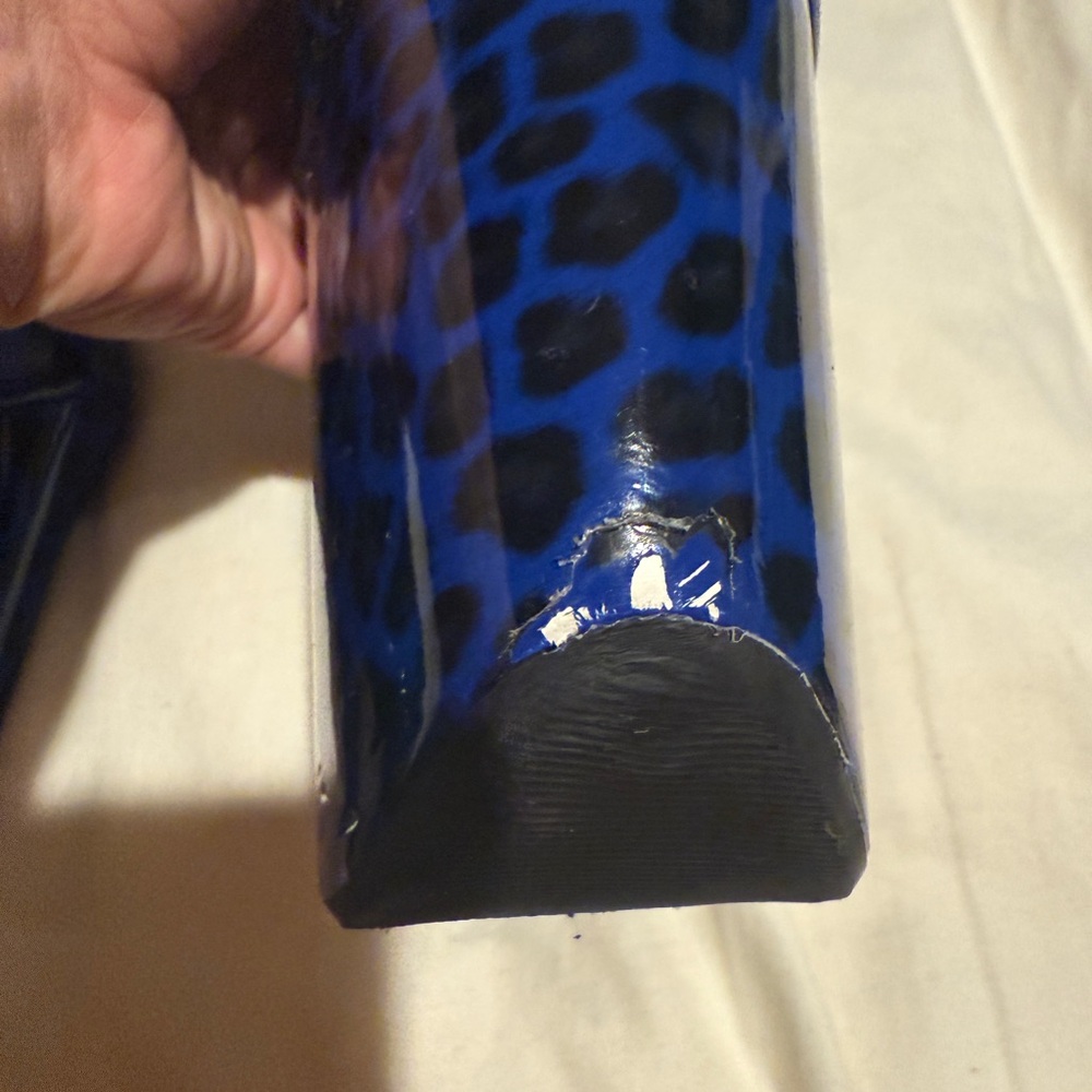 Cobalt blue leopard over the knee pole boots, size 6 - Picture 9 of 12